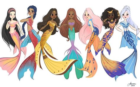 Mermaid Reference, Daughters Of Triton, Mermaid Sisters, Princess Artwork, Mermaid Drawing, Mermaid High, Mermaid Magic, Mermaid Cove, Disney Princess Artwork