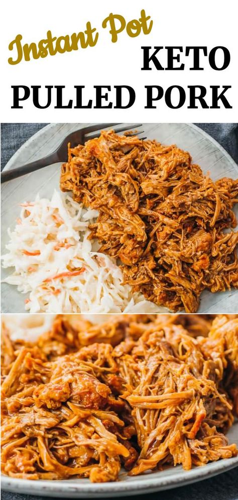 A quick and easy recipe for Instant Pot Pulled Pork. You can use boneless pork shoulder or butt, and use a dry rub to season it. After pressure cooking, shred with forks and toss with your favorite bbq sauce or enjoy them plain with no sauce. You can make sandwiches with them, or for healthy diets like paleo, keto, whole 30, low carb, and gluten free, serve with healthier sides like coleslaw or something simple. Easy Low Carb Instant Pot Recipes, Low Carb Pork Shoulder Recipes, Low Carb Pulled Pork Crock Pot Recipes, Pork Shoulder Healthy Recipes, No Carb Instant Pot Recipes, Keto Shredded Pork Recipes, Keto Pork Loin Recipes Instant Pot, Keto Pork Shoulder Recipes, Low Carb Pulled Pork Recipes