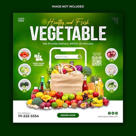 Vegetable and grocery delivery promotion... | Premium Psd #Freepik #psd Grocery Store Flyers, Grocery Flyer, Vegetable Delivery, Store Flyers, Photo Logo Design, Key Visual, Delicious Burgers, Social Media Banner, Grocery Delivery