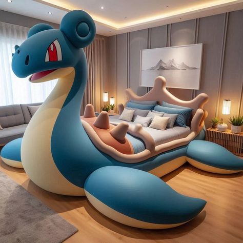 Pokemon-Shaped Bed Weird Beds, Pokemon Bedding, Pokemon Bedroom, Pokemon Room, Boys Bedroom Furniture, Cool Kids Bedrooms, Minimalist Bed, Lego Craft, Playroom Ideas