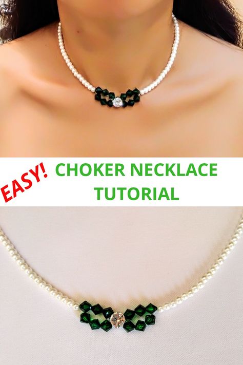 Beads Necklace Tutorial, Orange Choker, Pearl Necklace Tutorial, Diy Necklace Designs, Diy Choker Necklace, Beading Necklaces, Diy Pearl Necklace, Diy Necklaces Tutorial, Beaded Chocker