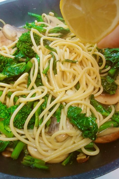 The slight bitterness of rapini is paired with the earthiness of mushrooms. Good olive oil, some garlic , a pinch of pepper flakes and a good squeeze of fresh lemon juice and you have a delicious, nutritious, quick and easy weeknight pasta dish. #sautéed rapini #healthypasta dishes #weeknight pasta dishes Rapini Recipes Side Dishes, Rapini Pasta, Rapini Recipes, Easy Weeknight Pasta, Weeknight Pasta, Broccoli Rabe, Love Or Hate, Parmesan Pasta, Mushroom Pasta