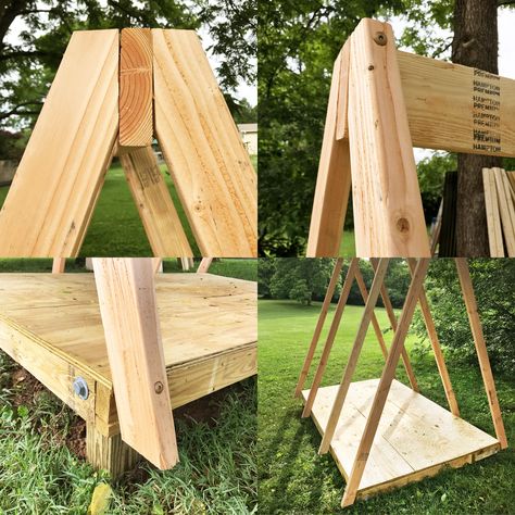 Playhouse A Frame, Diy A Frame Playhouse, A Frame Playhouse Diy, Frame Playhouse, A Frame Playhouse, Playhouse Diy, Ladder Plant Stand, Backyard Fort, Playhouse Plans