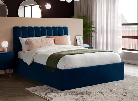 Dark Blue Velvet Bed, Dark Blue Bed Frame, Navy Blue Bed Frame Bedroom Ideas, Blue Bedframe Bedroom Ideas, Blue Bed Bedroom Ideas, Blue Bed Frame Bedroom Ideas, Navy Bed Frame, Blue Velvet Headboard Bedroom, Blue Velvet Bed Frame