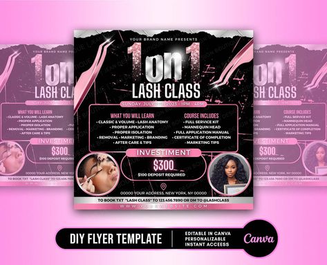 DIY Lash Class Flyer, Beginner Lash Training Flyer, Lash Course Flyer, Lash Tech Flyer, Hair Flyer, Nails Flyer, Social Media Post Course Flyer, Lash Course, Lash Training, Hair Flyer, Lash Tech, Font Styles, Media Post, Business Ideas, Flyer Template