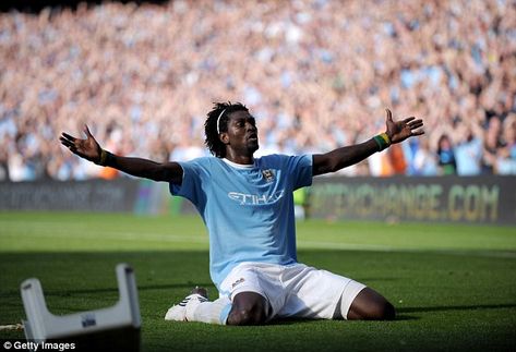 Emmanuel Adebayor was public enemy No 1 after leaving Arsenal for Manchester City in 2009 Emmanuel Adebayor, Soccer Images, Arsenal Fans, Cesc Fàbregas, Soccer Stuff, مانشستر سيتي, Premier League Football, Gareth Bale, Premier League Matches