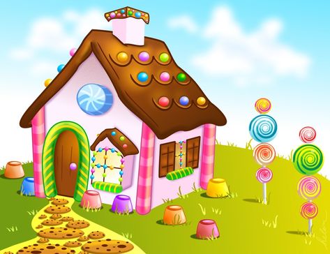 ' Candyland Wallpaper, Candy Landscape, Murals Ideas, Hot Air Balloon Clipart, Xmas Village, Candy Drawing, Stationary Ideas, Cartoon House, Candy House