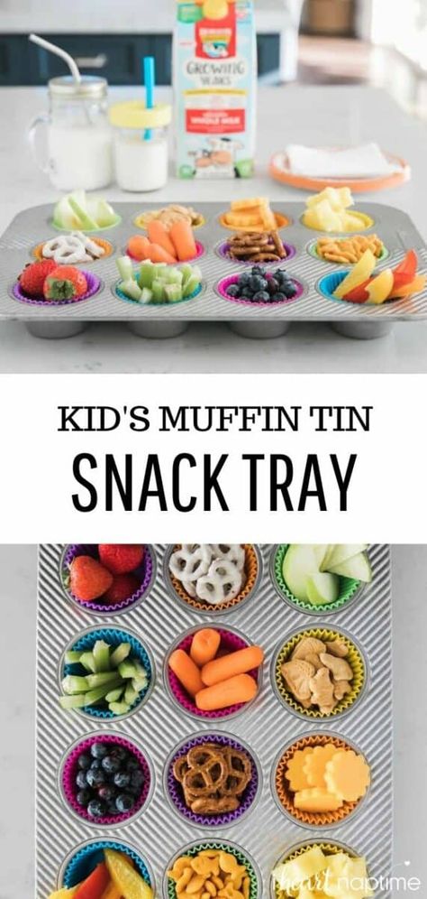 Your littles will love this easy muffin tin snack tray! It's quick, simple and a super fun way to spruce up snack time. Pairs perfectly with new #HorizonOrganic Growing Years milk, specially formulated to help give kids ages 1 to 5 the key nutrients they need to grow strong! #sponsored Muffin Tin Snack Tray, Snack Tray For Kids, Homemade Snack Crackers, Easy Healthy Treats, Kid Muffins, Peanut Butter Protein Balls, Nutritional Recipes, Whole 30 Snacks, Snack Crackers