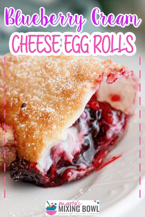 Blueberry Cream Cheese Egg Rolls Taco Pasta Bake, No Egg Desserts, Baking Recipes Pie, Cream Cheese Eggs, Blueberry Cream Cheese, Lemon Cheesecake, Blueberry Recipes, Yogurt Recipes, No Bake Pies