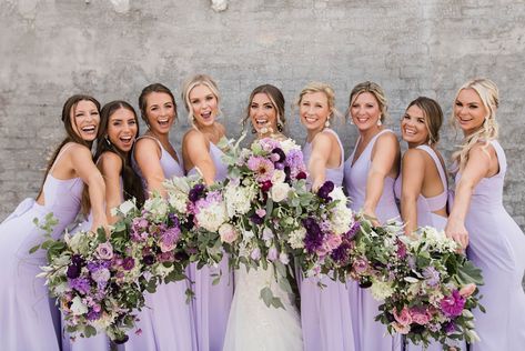 The Best Bridesmaid Dress Colors for Spring | Azazie Blog Wisteria Bridesmaid Dresses, Lilac Bridesmaid, Lilac Bridesmaid Dresses, Purple Wedding Theme, Colors For Spring, Pink And Gold Wedding, Bridesmaid Colors, Lilac Wedding, Dress Colors