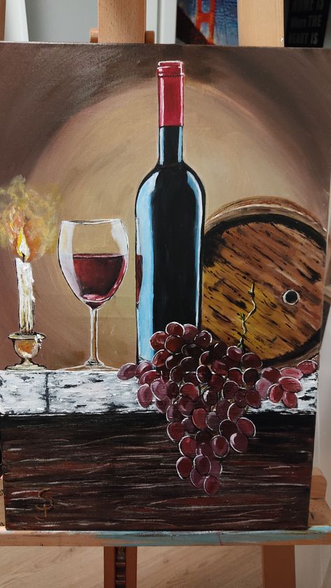 Paintnite Ideas, Easy Still Life Drawing, Wine And Paint Night, Wine Painting, Painted Wine Bottles, Wine Art, Watercolor Art Lessons, Art N Craft, Matte Painting