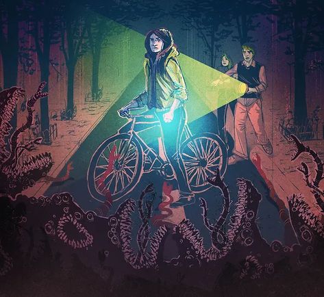 Kids on Bikes | Hunters Entertainment Kids On Bikes Rpg, Urban Fantasy Writing, Town Games, Fantasy Role Playing, Font Illustration, Story Games, Call Of Cthulhu, Goonies, Fantasy Rpg