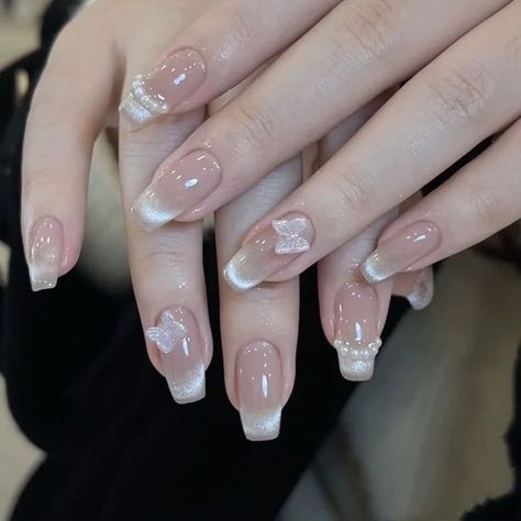 Dominican Nail Styles: Best 2024 Summer Picks Ongles Gel French, Nagel Tips, Gold Powder, Cat Eye Nails, Silver Wings, Gold Silk, Purple Butterfly, Manicure E Pedicure, False Nails