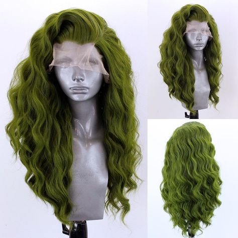 Moss Colored Hair, Green Hair Shades, Moss Green Hair, Long Beachy Waves, Green Long Hair, Body Glamour, Moss Hair, Webster Wigs, Green Hair Color