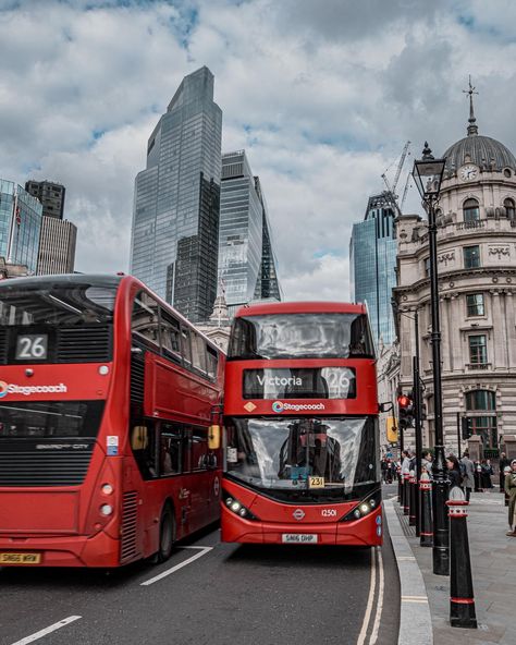 London Buses at Bank A double-decker bus or double-deck bus is a bus that has two storeys or decks. Double-deckers are primarily for commuter transport, but open-top models are used as sight-seeing buses for tourists, and there are coaches too for long-distance travel. They appear in many places around the world but are presently most commonly used as mass transport in cities of Britain, in Ireland, in Hong Kong, and in Singapore. #londonbus #doubledecker #lo_july24 #london_only #loves_uni... Bus Transportation, London Transportation, Winter London, London Bus Aesthetic, Double Deck Bus, London Bus Tour, Red Double Decker Bus, Double Decker Bus London, Double Decker Bus