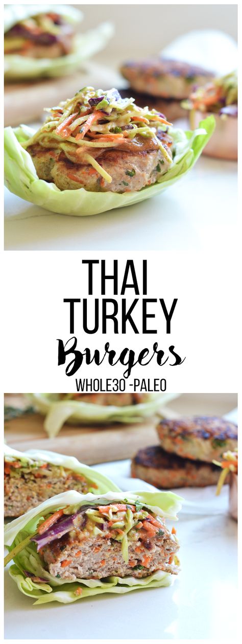 #ad These Thai Turkey Burgers are Whole30 compliant, full of flavor and perfect for any summer barbecue!  #turkeylovers #serveturkey Thai Turkey Burgers, Turkey Burger Recipes, Diner Recept, Turkey Burger, Recipe 30, God Mat, Paleo Whole 30, Summer Barbecue, Turkey Burgers