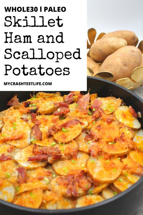 Whole 30 Ham Recipes, Ham And Potato Skillet Dinner, Dairy Free Scalloped Potatoes And Ham, Ham Skillet Recipes, Paleo Ham Recipes, Dairy Free Ham Recipes, Ham And Potato Skillet, Ham And Sweet Potato Recipes, Vege Bake