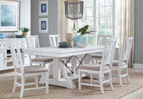 Magnussen Heron Cove White Dining Table Round Dining Room Sets, White Buffet, Round Dining Room, White Dining Table, 7 Piece Dining Set, Counter Height Dining Sets, Furniture Warehouse, Dining Room Set, Upholstered Side Chair