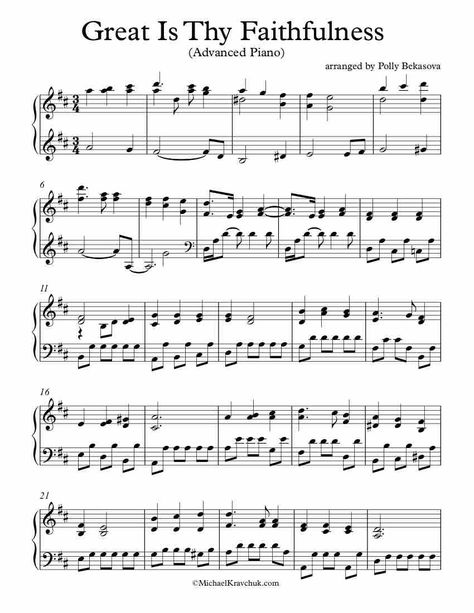 Free Piano Arrangement Sheet Music - Great Is Thy Faithfulness. Advanced Level. Good Luck! Great Is Thy Faithfulness Sheet Music, Gospel Piano Sheet Music, Christmas Piano Sheet Music, Popular Piano Sheet Music, Sheet Music With Letters, Music Printables, Sacred Music, Christian Hymns, Great Is Thy Faithfulness