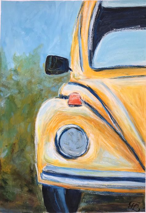 Oil Easy Painting, Simple Car Painting Canvas, Retro Art Painting, Car Painting Acrylic Easy, Car Painting Aesthetic, Simple Car Painting, Car Paintings Easy, Vintage Art Work, Easy Car Painting