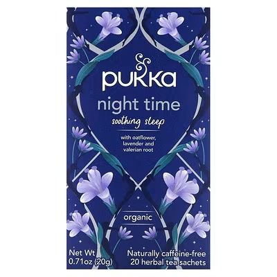 Pukka Herbs, Organic Herbal Tea, Night Time, Caffeine Free, 20 Sachets, 0.71 oz (20 g) Pukka Tea, Flower Lavender, Sweet Lime, Medicinal Tea, Organic Herbal Tea, Valerian Root, Travel Candles, Herbal Blends, Chamomile Flowers