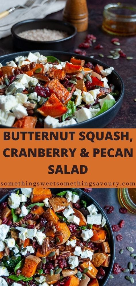 Butternut Squash Cranberry and Pecan Salad Butternut Squash Cranberry, Sprouting Sweet Potatoes, Colorful Salad, Friends Recipes, Butternut Squash Salad, Maple Mustard, Harvest Salad, Seasonal Salad, Cranberry Salad