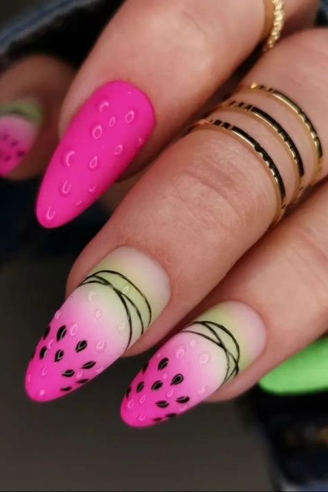 Cute Summer Ideas, Pool Party Nails, Watermelon Nail Designs, Pool Nails, Watermelon Nail, Watermelon Nail Art, Fruit Nail Designs, Fruit Nails, Yalda Night