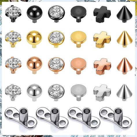 16g Crystal Micro Dermal Tops, Stainless Steel Dermal Base, Rose Gold Dermal Anchor Tops for Women Men, Skin Piercing Tops 3mm 4mm Dermal Piercing Jewelry Piercing Unique, Anti Eyebrow, Dermal Jewelry, Dermal Piercing Jewelry, Skin Piercing, Internally Threaded Jewelry, Lip Piercing Jewelry, Surface Piercing, Dermal Anchor