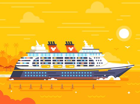 Disney World / Cruise Adventures Cruise Ship Illustration, Transportation Illustration, Disney Cruise Magnets, Wedding Disney, Ship Vector, Disney Cruise Ships, Honeymoon Cruise, World Cruise, Adventure Design