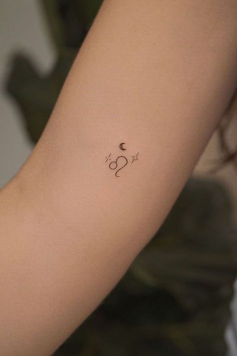 Leo Zodiac Minimalist Tattoo, Leo Tiny Tattoo, Two Zodiac Sign Tattoos, Leo Lion Tattoos For Women Small, Leo Tattoo On Wrist, Star Sign Tattoos Leo, Constellation Leo Tattoo, Leo Designs Tattoo, Mini Leo Tattoo