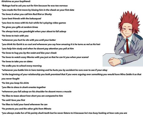 Kirishima Imagine, Kiri Headcanons, Kirishima As A Boyfriend, Kirishima Headcanon, Anime Headcanons, Mha Headcanons, As Your Boyfriend, Gangster Quotes, Head Cannons