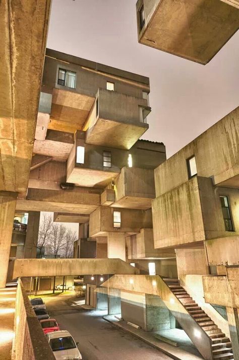 1967 Habitat 67, Moshe Safdie, Renzo Piano, Brutalist Architecture, Amazing Buildings, Alvar Aalto, Urban Spaces, Zaha Hadid, Architecture Exterior