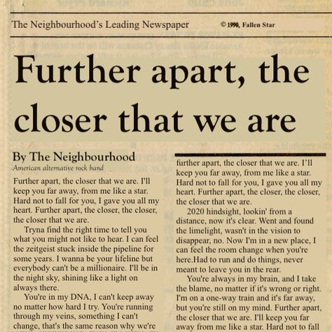 News Article Aesthetic, The Neighbourhood Receipt, Fallen Star The Neighbourhood, Aesthetic Lyric Poster, The Neighborhood Poster, The Neighbourhood Poster, The Neighbourhood Lyrics, The Neighbourhood Aesthetic, Ideas For Your Sketchbook