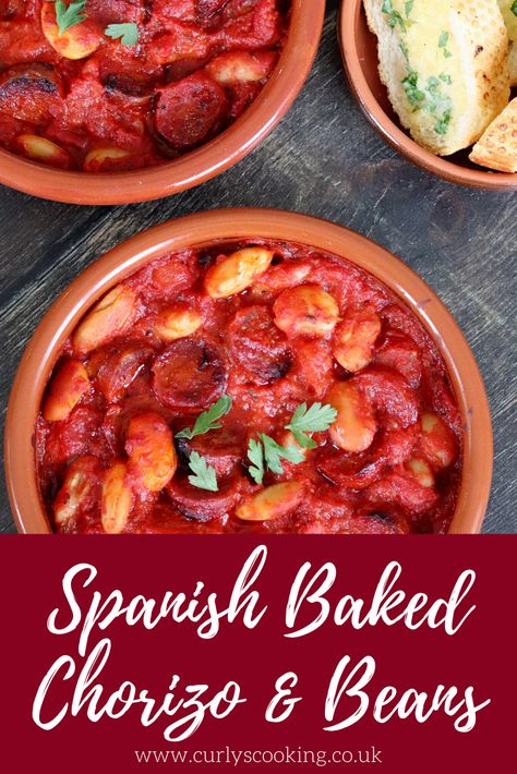 My Spanish Baked Chorizo & Beans is a take of a tasty dish I had in Spain. A rich tomato sauce with creamy beans and spiced chorizo perfect as a starter or for lunch. Chorizo Baked Beans, Chorizo Beans, Creamy Beans, Spanish Cooking, Magical Fruit, Chorizo Recipes, Tapas Recipes, Light Meals, Weekend Meals