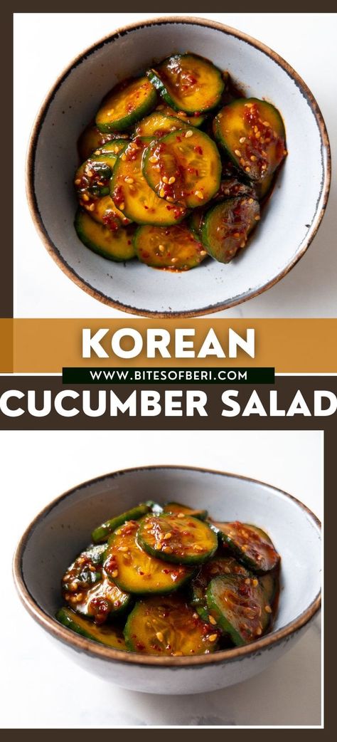 Korean cucumber salad (oi muchim) is a delicious side dish that is super simple to make! It goes really well with a variety of main dishes and is perfect for adding some extra vegetables and flavor to your meal. Sides For Korean Bbq, Korean Cucumber Side Dish, Oi Muchim, Cucumber Side, My Healthy Dish, Korean Cucumber Salad, Korean Cucumber, Thanksgiving Side Dishes Healthy, Cucumber Kimchi