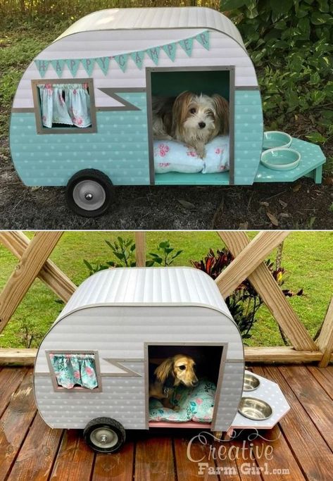 Dog house camper Camper Dog House, Dog Camper, Camper Dog, Pet Trailer, Camping Vintage, Plant City, Dog House Diy, Retro Dog, Retro Campers