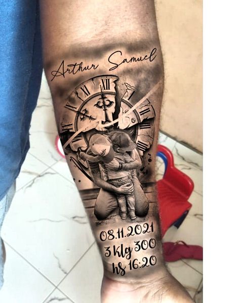 Tattoo For Son For Men, Tattooing Inks, Tatuaje Cover Up, Tattoo Font For Men, Family Tattoos For Men, Cool Half Sleeve Tattoos, Father Tattoos, Full Tattoo