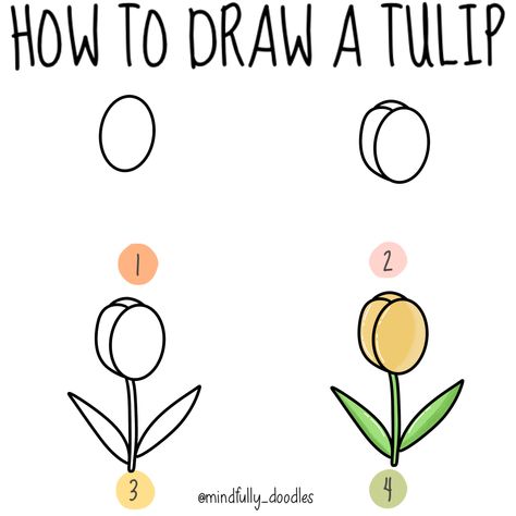 Small Flower Doodles, Draw A Tulip, Flower Drawing For Kids, Draw Doodles, Flower Doodle, Cute Easy Doodles, Wallpaper Hp, Doodle Pages, Easy Doodles