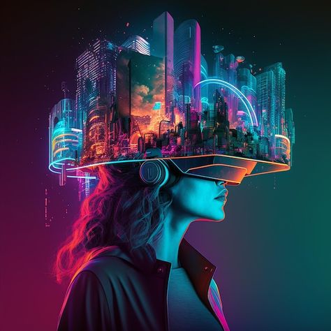 Meta Verse Art, Future Vision Aesthetic, Art And Technology Artworks, Vr Poster Design, Graphic Design Technology, Vr Headset Aesthetic, Product Knowledge Design, Technology Moodboard, Development Poster Design