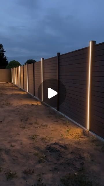 Modern Fence With Lights, Lights On Fence Outdoor, Terrace Lounge, Terrace Furniture, House Fence, Fence Lighting, Black Windows, Privacy Fence, Led Light Strips