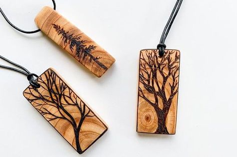 You won’t be short of wood burning ideas once you check out these amazing pyrography projects! :heart:‍:fire: Wood Burn Crafts, Cool Wood Burning Ideas, Wood Burned Necklace, Wood Burn Jewelry, Wood Burning Jewelry, Wood Burned Jewelry, Wood Burning Ideas, Beginner Wood Burning, Wood Burning Tips