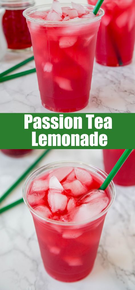 Skip the line at Starbucks and make your own cool and refreshing Iced Passion Tea Lemonade at home! Just a few simple ingredients and you can be enjoying this drink in minutes. Flavored Ice Tea Recipes Summer, Homemade Sweet Iced Tea, Fruit Iced Tea Recipes Summer Drinks, Iced Passion Tea, Iced Tea Lemonade Recipe, Hot Teas, Lemonade Iced Tea, Passion Tea Lemonade, Fun Party Drinks