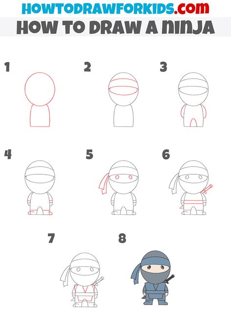 How To Draw A Ninja, Ninja Cartoon Character Design, Ninja Drawing Easy, Ninja Kids, Doodle Characters, Ninja Girl, Elementary Counseling, Directed Drawing, Ninja Art