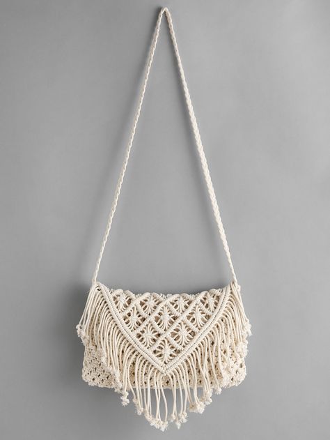 Shop Crochet Hollow Out Tassel Bag online. SheIn offers Crochet Hollow Out Tassel Bag & more to fit your fashionable needs. Diy Macrame Wall Hanging, Simpul Makrame, Pola Macrame, Crochet Clutch Bags, Makramee Diy, Macrame Purse, Macrame Dress, Crochet Clutch, Macrame Patterns Tutorials