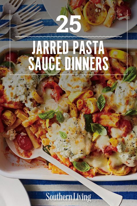 Recipes With Red Pasta Sauce, Tomato Sauce Dinner Ideas, Dinner Ideas With Red Sauce, Recipes That Use Pasta Sauce, Meals With Red Sauce, Red Sauce Dishes, Pasta Recipes With Raos Sauce, What To Make With Pasta Sauce, Store Bought Alfredo Sauce Recipes