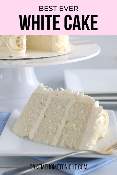 Classic White Cake is light and fluffy, but also stays moist. This easy recipe is the perfect white cake that pairs well with vanilla buttercream frosting! White Cake With Whipped Cream Frosting, White Cake With Buttercream Frosting, Super Moist Vanilla Cake Recipe, Icing For White Cake, White Cakes Birthday, Dense White Cake, The Best White Cake Recipe Ever, White Cake Recipes, White Cake Recipe From Scratch