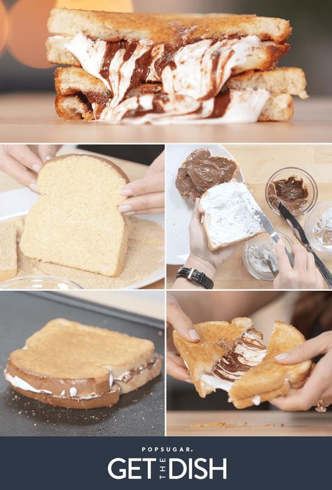 S'mores Grilled Cheese Sandwich | POPSUGAR Food Campfire Snacks, Grilled Sandwich Recipe, The Best Grilled Cheese, Best Grilled Cheese, Popsugar Food, Fire Food, Chocolate Hazelnut Spread, Fudge Sauce, Walk On The Wild Side