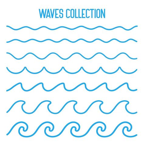 Cartoon Waves Ocean, Waves Template Free Printable, Simple Waves Drawing, Wave Embroidery Pattern Simple, Water Wave Drawing, Ocean Waves Drawing Simple, How To Draw Waves Easy, How To Draw A Wave, Beach Waves Drawing