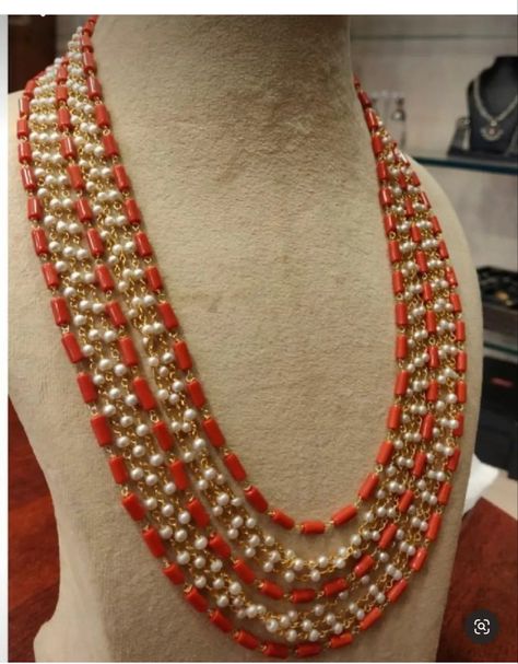 Beads Necklace Ideas Indian, Coral Beads Jewellery Indian Gold, Pearl And Coral Gold Chain, Coral And Pearl Beads Jewellery, Surekha Konidela Jewellery, Pagadalu Chains, Beads Jewelry Indian Gold Latest, Coral Chains Gold Indian, Pagadala Haram Designs