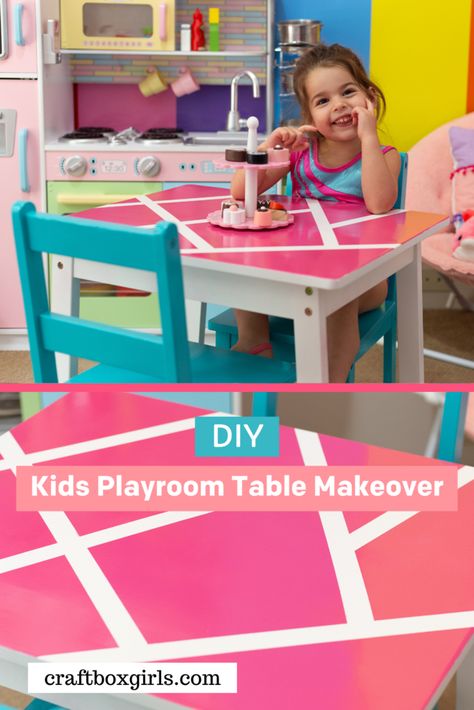 Kids Table Redo, Painted Kids Table, Diy Kids Playroom, Kids Playroom Table, Kids Table With Storage, Paint Kids Table, Kindergarten Tables, Dream Playroom, Diy Kids Table